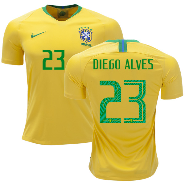 Brazil #23 Diego Alves Home Kid Soccer Country Jersey